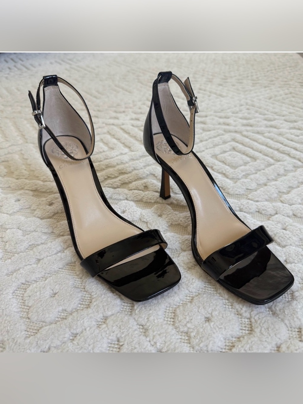 Vince Camuto Enella Patent Leather Ankle Strap Heels Black Size 11 Square Toe